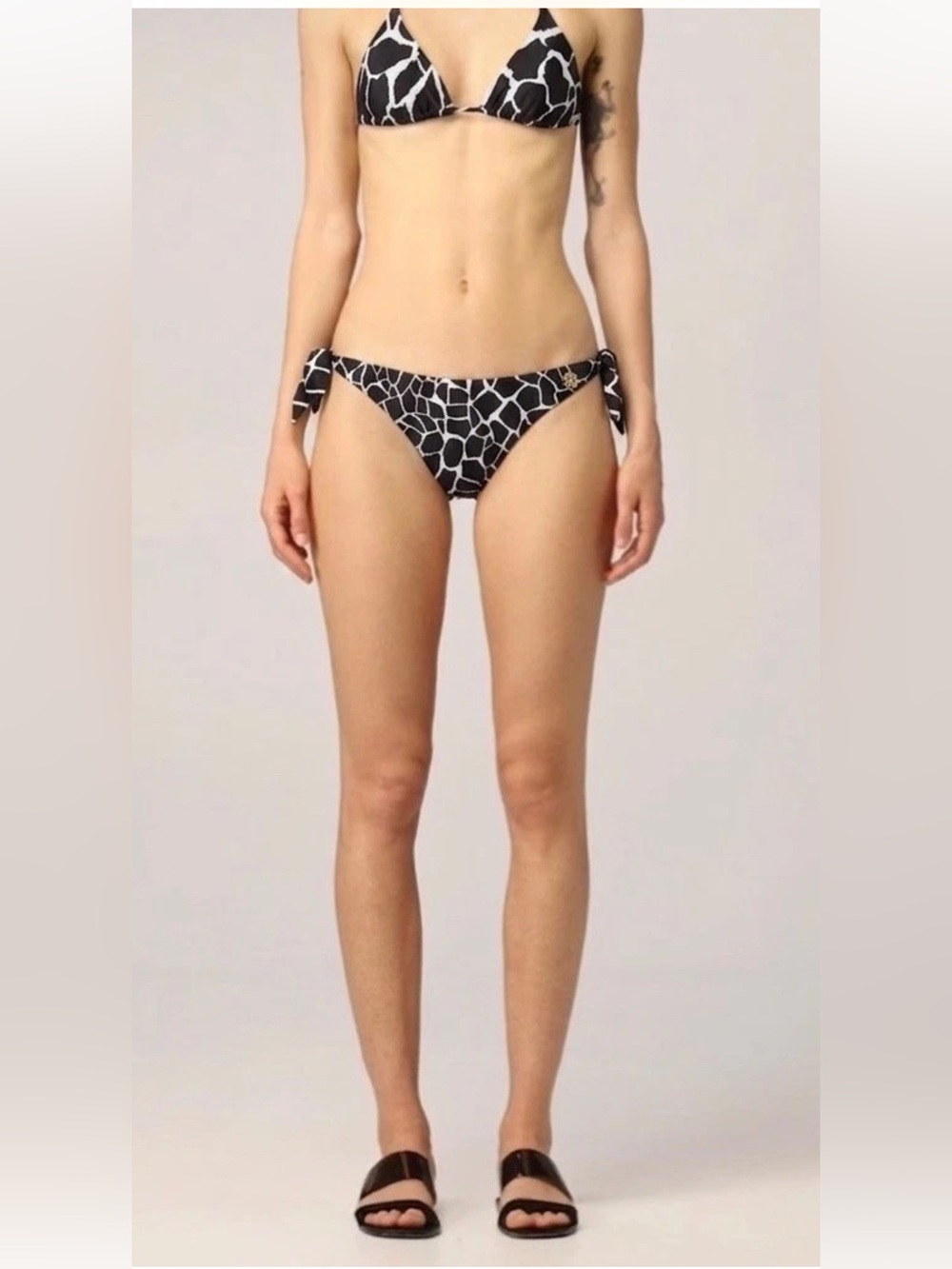 Roberto Cavalli Giraffe Print Triangle Bikini Set Black White NWOT S Luxury